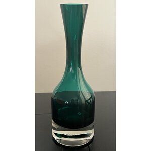 Vintage Riihimäen Lasi Oy Finland Teal Green Art Glass Vase Mid Century Modern
